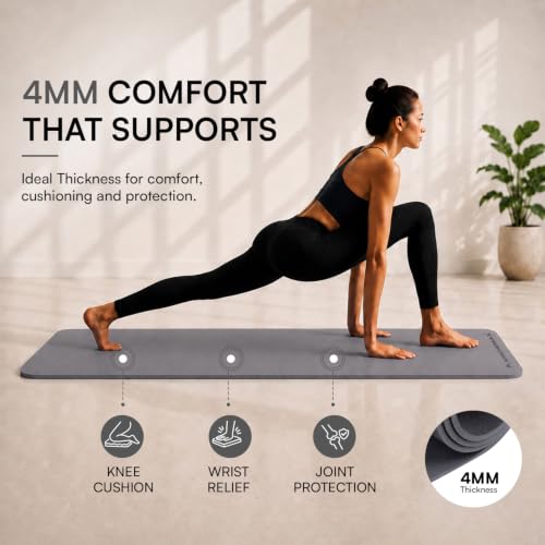 Image of Arrowmax 4mm Yoga Mat with Carry Cover for Men & Women, Anti-Skid Exercise Mat for Yoga, Pilates, Meditation, Stretching & Home Workout, Lightweight Portable Fitness Mat (GREY)