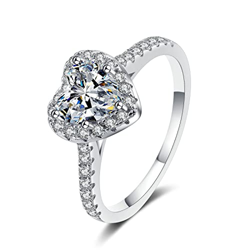 Bague Argent Véritable Femme Anneau Cœur Moissanite 1ct Alliance Mariage Fantaisie