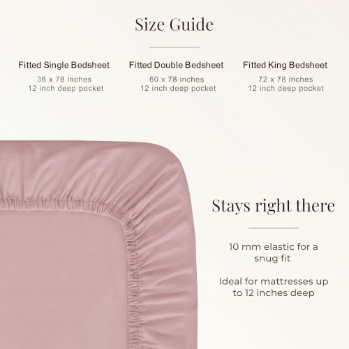 Image of Huesland 300 TC Premium 100% Pure Cotton Luxe Soft Touch Fitted Single Size Bedsheet Cotton with 2 Pillow Covers | Cameo Pink | 36 x 78 Inches