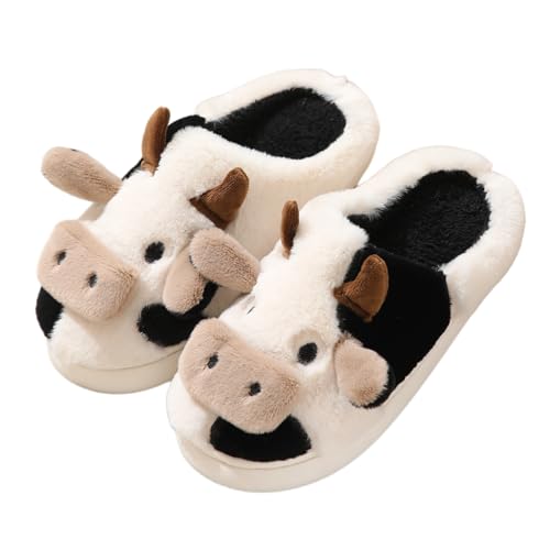Plush Slippers Cute Cow Cozy Y2K Animal Cotton Stuff Slippers Home Furry Fluffy Soft Indoor House Shoes