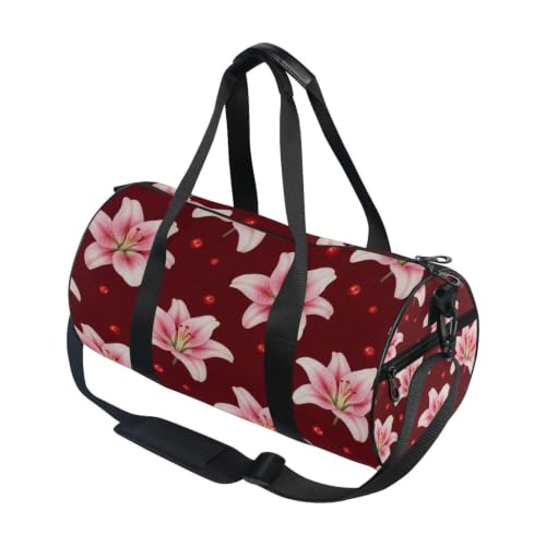 Bolsa de gimnasio redonda de diseño independiente con motivos de lirio y leopardo