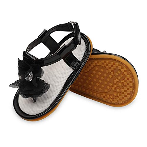 Akingio Infant Baby Girls Boys Sandals Rubber Soft Sole T-Strap Toddler First Walker Crib Summer Beach Shoes Black 11Cm #TOP1
