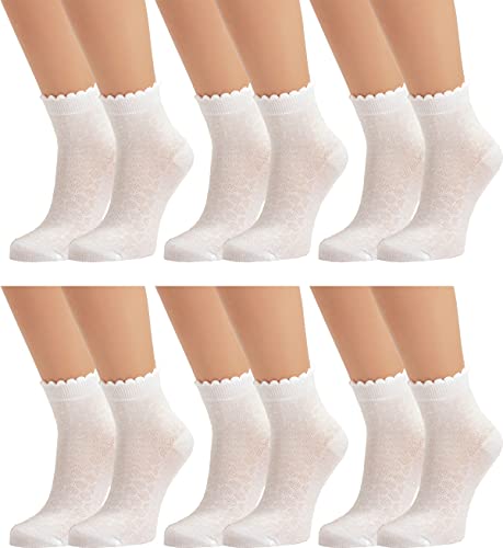 Vitasox Mädchen Kinder Socken Kindersocken Baumwollsocken Mädchensocken Filetsöckchen weiß einfarbig Wellen-Abschlußrand ohne Naht 21095, 3er, 6er Pack, 6 Paar, 35/38 Cover