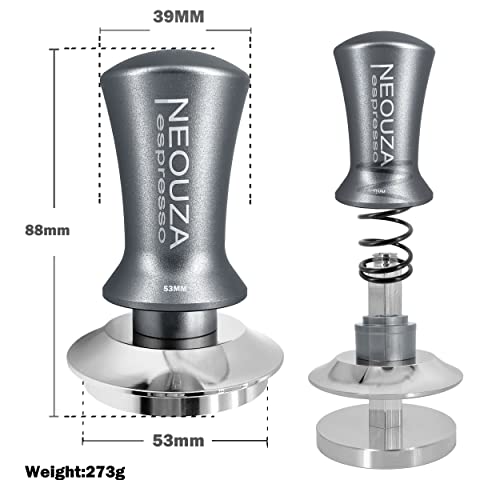 NEOUZA Espresso Tamper 53mm Spring Loaded for Coffee Machine Accessories,Anti-Stick Self-Leveling,Refined Handle,Stainless Steel Flat Base