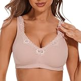 sheroine Plus Size Soft Cotton Wirefree Ultrathin Unpadded Bra(Pink,46B)