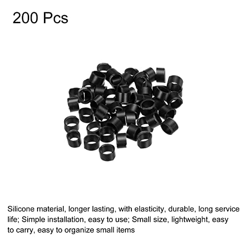 PATIKIL Silicone Rubber Bands Cable Ties 200pcs Non-Slip 3/8" Flat Black for Cord Wrapping Bag Wraps, Art - Image 3