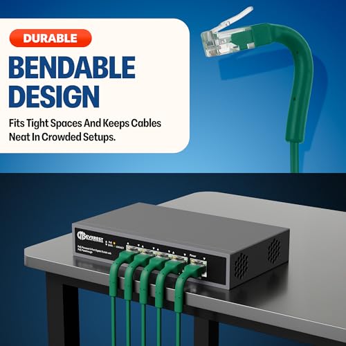 Image of Everest Ultra Slim Cat6a Ethernet Patch Cables 3ft (24-Pack) Green | Bendable, Thin and Flexible