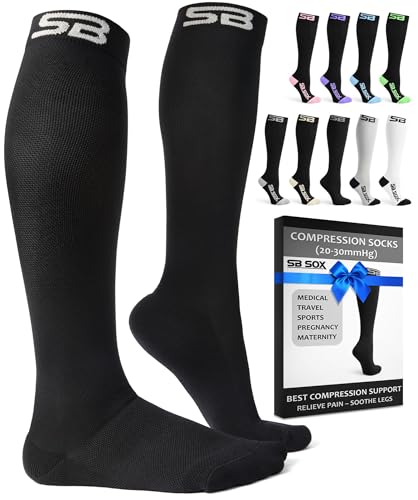 SB SOX Compression Socks for Men & Women (20-30 mmHg) - Best Support Stockings for Travel, Medical, and Sports - Perfect for Everyday Wear (X-Large, Solid Black)