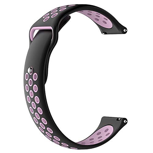 Samsung Galaxy Watch Gear S3 Classic Frontier Silikon Kordon Spor Kayış Delikli 42mm-46mm (42mm, Siyah Pembe)