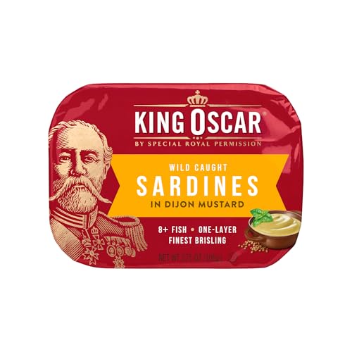 King Oscar Premium Sardines in Dijon Mustard, 3.75 Ounce Cans (Pack of 1), Wild Caught Canned Sardines