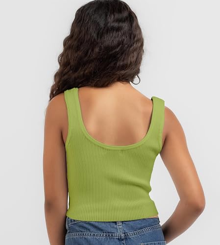 Image of KYDA KIDS Girl's Casual Sleeveless Solid Cotton Rib Knitted Square Neck Crop Tank Top for Girls