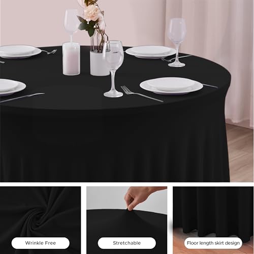 Image of HolidayIdeas Fitted Stretch Table Skirts,Spandex Tablecloth Wrinkle-Free Floor Length Polyester Table Cover for Weddings Parties Banquets Events, 72 in Round, Black,4 Pack