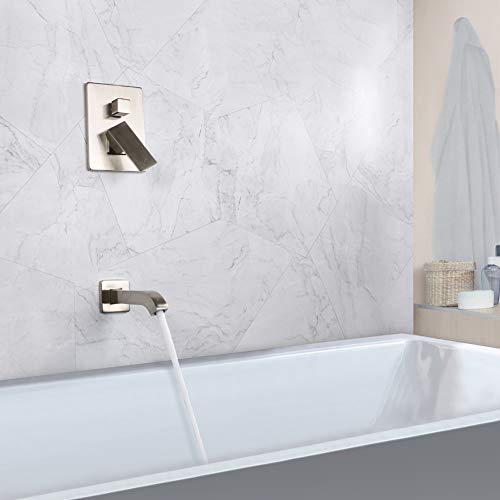 POP Shower Faucet Set with Tub Spout Brushed Nickel Bathroom Luxury Rain Mixer Shower System Wall Mounted Rainfall Shower Combo Set, Single Handle Tub and Shower Trim Kit with Rough-in Valve