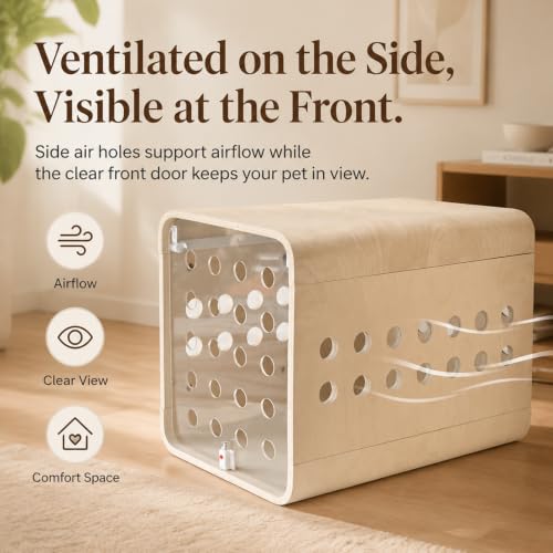 Modern Dog Crate Furniture, Medium Kennel for Indoor Use with Flip-Up Hidden Acrylic Door, Wood Pet End Side Table Cage, Ventilated Dog House for Small & Medium Breeds - Image 5