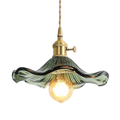S-Cevada Suspension avec abat-jour en verre en forme de feuille de lotus, style industriel vintage E27, lampe suspendue de plafond, ferme, salle à manger,...