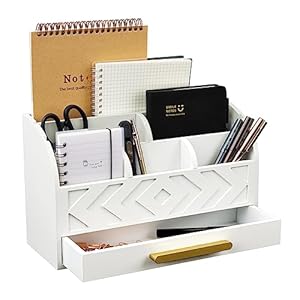White Desk Organizer with Drawers, Wooden Mail Organizer Countertop with Removable Dividers, Office Desk Organizers and Accessories for Women Dorm (White)