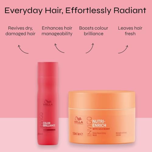 Image of Wella Professionals Invigo Color Brilliance Shampoo for Fine /Normal Hair 250 ml & Invigo Nutri Enrich Deep Nourishing Mask (For Dry and Damaged Hair), 150 ml
