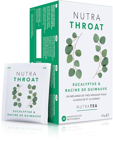 NUTRATHROAT - Thé pour la gorge | Tisane Confort de la Gorge - Pour le mal de gorge et la toux - Comprend la racine de guimauve et de l’orme glissant - 20 sachets de thé - Nutra Tea - Tisane