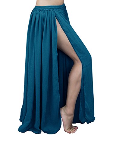 Indian Trendy Women Maxi Chiffon Double Layer 2 Side Slit Skirt Belly Dance Tribal Panel Jupe Rock
