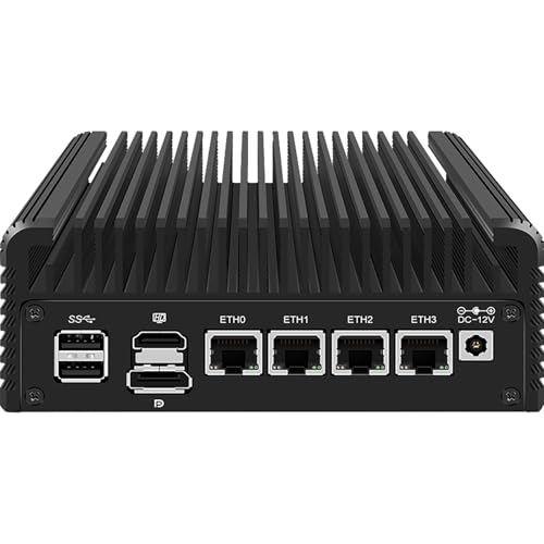 Image of 4 Ports Micro Firewall Appliance Inter N200 Quad Core, 4 Inter I226-V 2.5Gbe NIC Firewall Mini PC, Network Gateway Soft Router Mini Computer, Support AES-NI, 8GB DDR5 RAM 128GB SSD