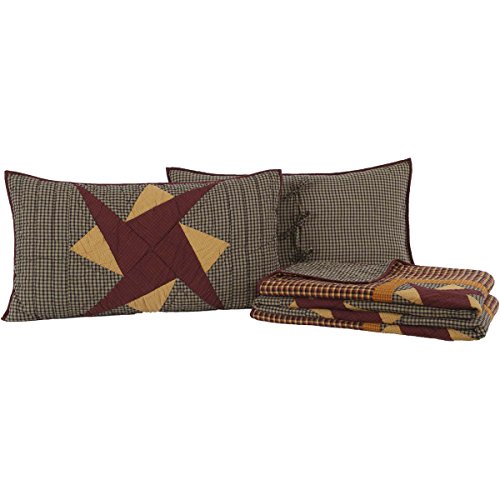 VHC Brands Primitive Bedding - Folkways Red Quilt, King, Burgundy