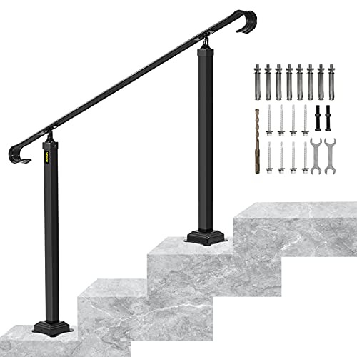 VEVOR Garde-Corps Rampe Escalier Main Courante en Fer Forgé Balustrade Rambarde 1-3 Marches Réglable 45 cm Distance entre Poteaux 68,5 cm Hauteur Poteaux 96...