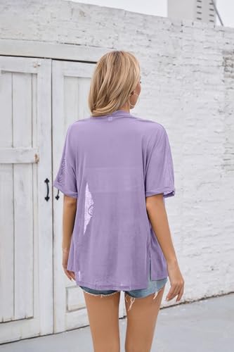 Image of Iandroiy Women's Lightweight Open Front Cardigans Casual Short Sleeve Blouse Tops