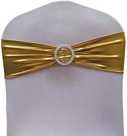 Maobangjix 100 Metallic Spandex Chair Band for Folding Banquet Lycra Universal Chair Covers (Light Gold)