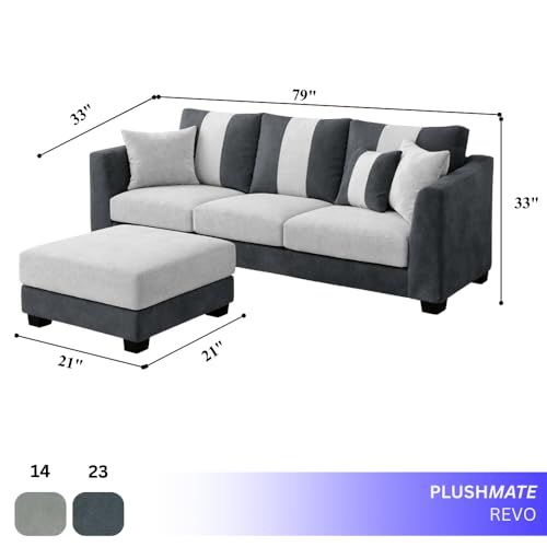 Image of Revo 4 Seater L Shape Sofa Set with Movable Ottoman | Flexible Left or Right Layout | Luxury Velvet Suede Fabric | Modern Living Room Sofa | Dark Grey-Light Grey