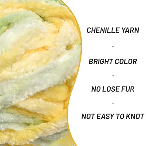 Image of Fuzzy Chunky Chenille Yarn for Crocheting,Soft Plush Yarns for Hand Knitting,Bulky 3x100g(3x49.2 yd) Baby Blanket Yarn for Crocheting Amigurumi,Crochet Fluffy Velvet Yarns (3 Greenish Yellow)