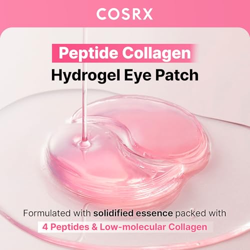 Image of COSRX Pink Peptides Collagen Hydrogel Eye Patch for Puffy Eyes, Cooling & Firming Under Eye Patches with 4-Peptide & Caffeine (60), Depuffing Gel Eye Mask, Korean Skin Care