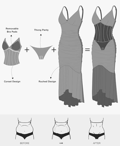 Image of Popilush Corset Dress Built in Shapewear Bodycon Cocktail Dresses for Women Wedding Guest Deep V Neck Mesh Ruched Maxi Dress