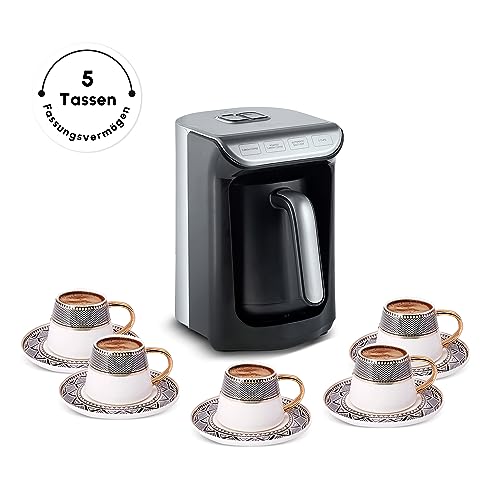 KARACA Hatır Koz Kaffeemaschine mit Röstfunktion Anthrazit, Türkische Kaffeemaschine mit 5-Tassen-Kapazität, Türk Kahve Makinesi, 535W, automatischer Heizeinstellung und doppelseitigem Ausguss