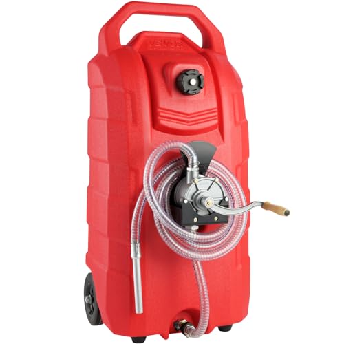 VEVOR – Bidón de gasolina sobre ruedas 16 gal 60 L – Depósito combustible portátil 7,8 L/min con bomba manual, transferencia combustible para gasolina, diésel, aceite, máquina, cortacésped, coche,