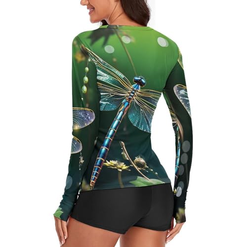 Dragonfly Green Rash Guard for Women Long Sleeve Swimsuits Sun Protection Sun Shirt Swim Shirts Hiking Tops3