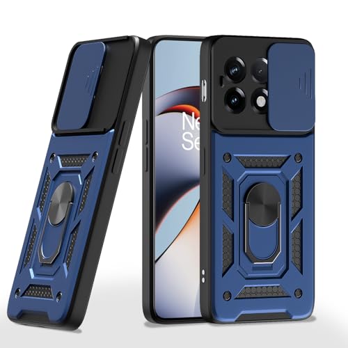 Image of Pikkme Back Cover for OnePlus 11R 5G | Sliding Camera Shield with Ring Stand | D10 Full Camera Protection Bumper Case (Blue)