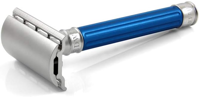 Edwin Jagger 3one6 Stainless Steel Grooved Blue Double Edge Safety Razor