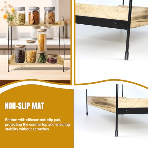 Bowose Coffee Station Organizer, 2-Tier Coffee Bar Organiser & Hot Chocolate, Tea Station for Countertop, Multifunctional Wooden Kitchen Shelves for Kitchen, Home & Office, Easy to Assemble, Brown - Image 4