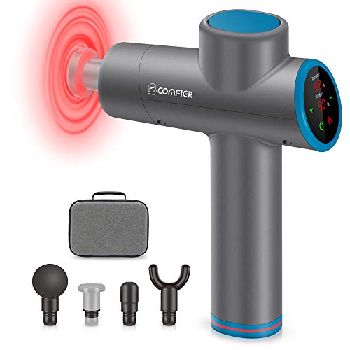 Comfier Massage Gun with Heat,Muscle Massge Gun for Athletes,Handheld Back Massager with Heat,Handheld Deep Tissue Percussion Massager Gun for Neck,Back,Leg,Fathers day Gifts