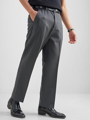 Image of Highlander Men Men Solid Korean Trousers|Relaxed fit|Mid-Rise|Premium Blend|All Day Smart Wear Workwear
