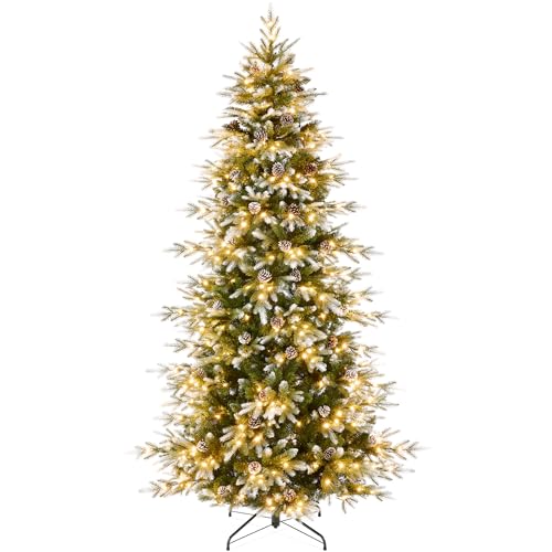 Image of Best Choice Products 6ft Pre-Lit Artificial Frosted Slim Aspen Christmas Tree, Partially Flocked Holiday Décor w/ 2-in-1 White & Multicolor LED Lights