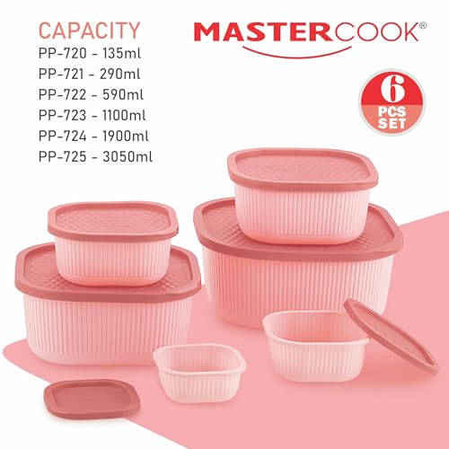 Image of Mastercook Airtight Square Food Storage Containers Set of 6, Peach