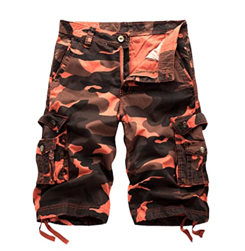 Short cargo militaire orange d'été avec de nombreuses poches pratiques pour homme FULBHPRINT