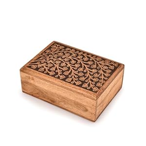 Jewelry Boxes Acacia Wood Floral Decorative Keepsake Treasure Chest Great Gift For Your Loved Ones (7″ X 5″ X 2.5″)
