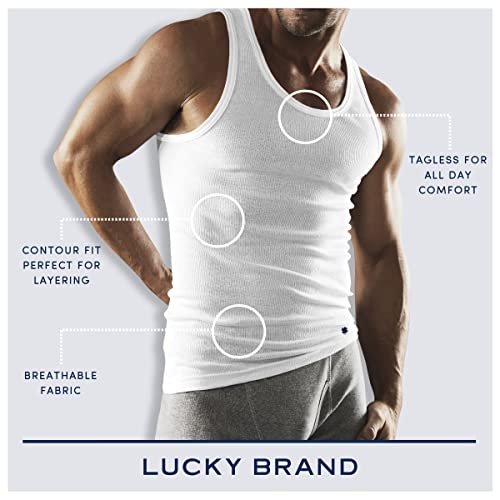 Lucky Brand Mens Classic A - Shirt Undershirt Tank Top, 4 Pack, White, Large #TOP1