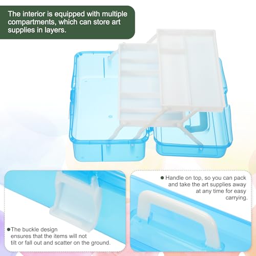 Image of YOKIVE Art Supply Storage Organizer, Art Tool Storage Box 3-Tray Craft Box Art Supplies Organizer with Handle Buckle for Brushes Paints Stamps, Blue