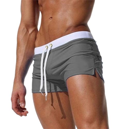 Men's Swim Trunks Color Block Drawstring Shorts Quick Dry Breathable Shorts Summer Beach Trunks with Zipper Pockets