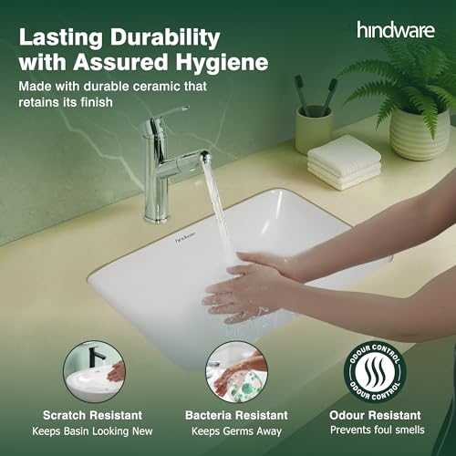 Image of Hindware Italian Collection Garnet Under the Counter Wash Basin for Bathroom | Made of Ceramic | Star White Color | 10-Year Manufacturer Warranty