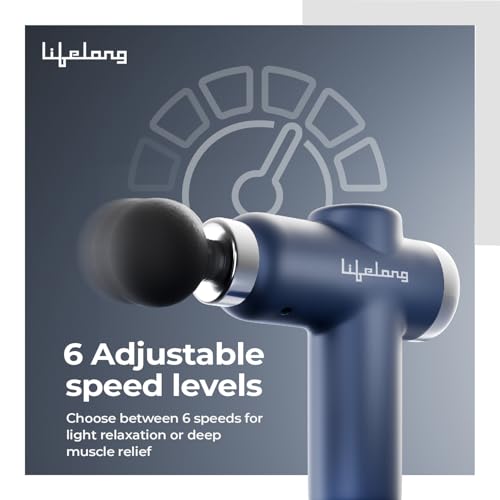 Image of Lifelong Gun Massager for Pain Relief - 8 Massage Heads, 6 Speed Modes, Rechargeable, Quiet 20W Motor, Lightweight & Portable Deep Tissue Massager for Back, Neck, Legs & Travel Use