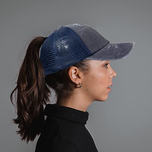 Image of HH HOFNEN Ponytail Hat for Women Washed Distressed Baseball Cap Ponycaps